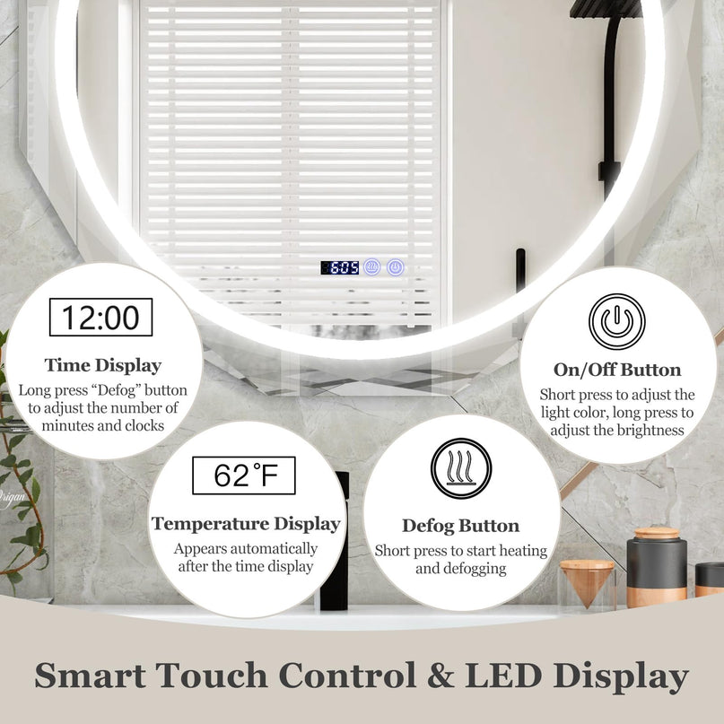 LED Bathroom Mirror, Lighted Beveled Edge Vanity Mirror Wall Mounted