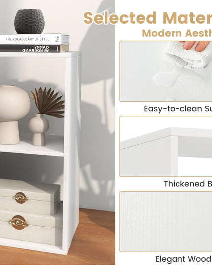 Giantex 4-Cube Bookcase, White Cubby Bookshelf w/Back Guardrail & Anti-Tipping Kits