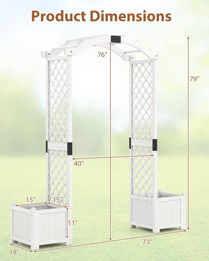 Giantex Garden Arbor with Planter, Wooden Planter Arch with Trellis, Outdoor Arch for Climbing Plants