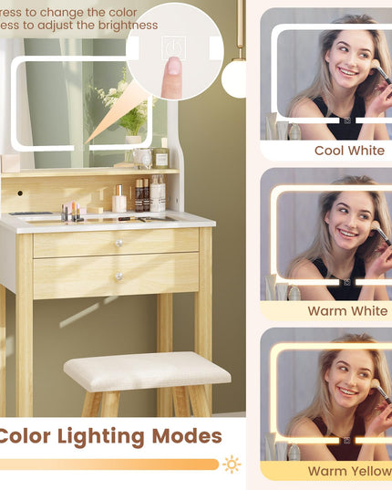 Small Vanity Desk with Mirror and Lights