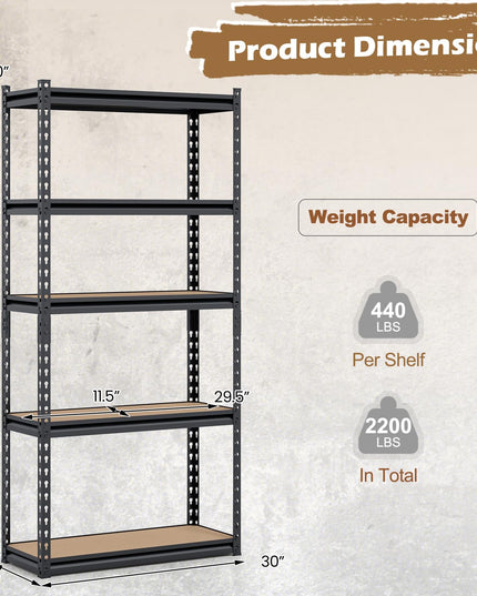 Giantex 5-Tier Metal Storage Shelves(1/2/3/4,30" W x 12" D x 60" H)