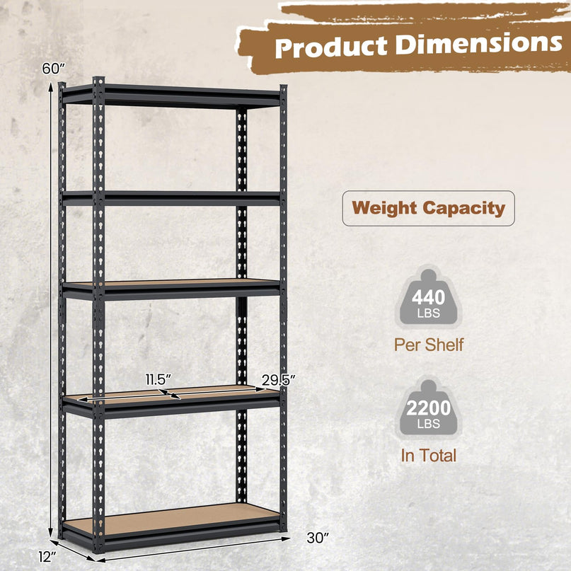 Giantex 5-Tier Metal Storage Shelves(1/2/3/4,30" W x 12" D x 60" H)