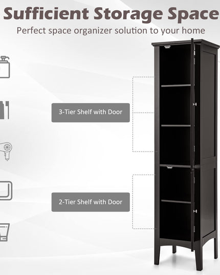 Storage Cabinet Bathroom High Cabinet with 5 Tier Shelves