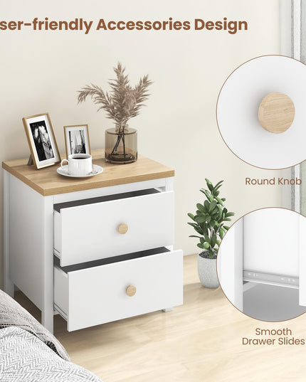 Giantex Night Stand with 2 Drawers, Farmhouse Bedside Table with Cute Round Knobs