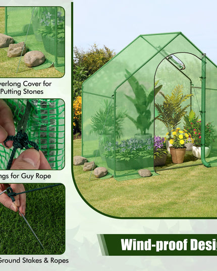 Giantex 6x3x5.5 FT Mini Walk-in Greenhouse, with Roll-up Zippered Door & Window, Overlong PE Cover