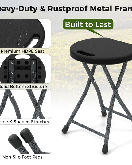 Giantex Folding Stool, 18” Height Foldable Bar Stools, Portable Folding Chairs with Built-in Carry Handle