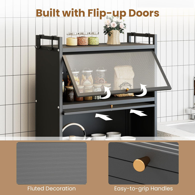 Giantex 5-Tier Kitchen Storage Cabinet w/4 Flip-up PC Doors