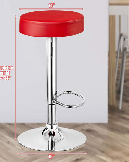 Modern Swivel Backless Round Barstool, PU Leather Armless bar Chair with Height Adjustable, Chrome Footrest