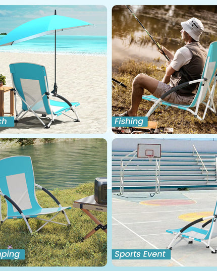 Chaise de plage basse pliable Giantex avec parasol détachable et réglable