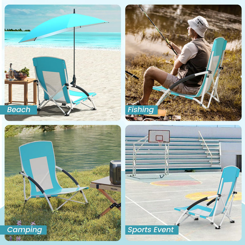 Giantex Low Folding Beach Chair with Detachable & Adjustable Umbrella