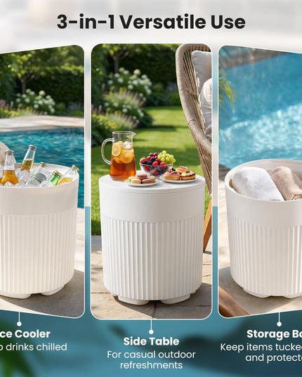 GIANTEX 3-in-1 6.2 Gal Outdoor Ice Bucket & Cooler Side Table with Storage