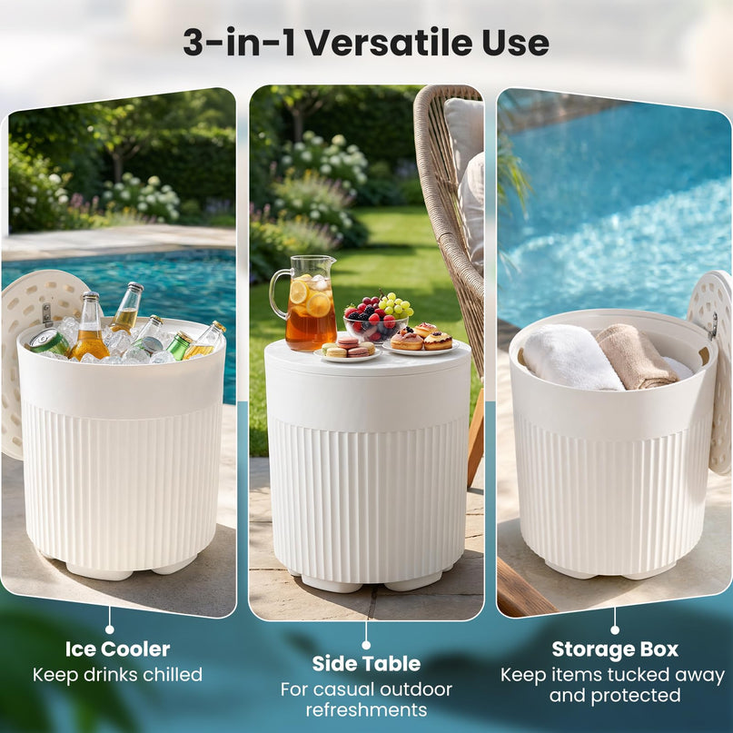 GIANTEX 3-in-1 6.2 Gal Outdoor Ice Bucket & Cooler Side Table with Storage