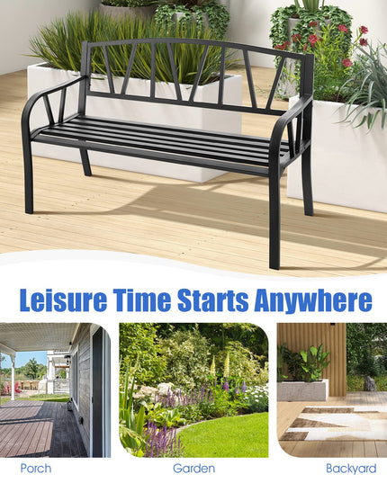 Giantex Garden Bench for Outside 50 Inch - Outdoor Bench with Rustproof Metal Frame, Black