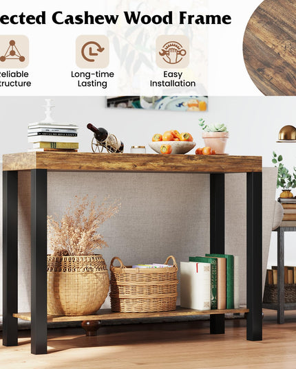 Giantex 48-Inch Bar Table, Narrow Pub Table with Counter Height, Open Shelves, Solid Wood Frame
