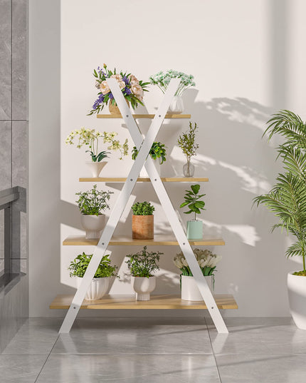 Giantex 4 Tier Bookshelf Storage Shelves Bookcase Ladder Shelf