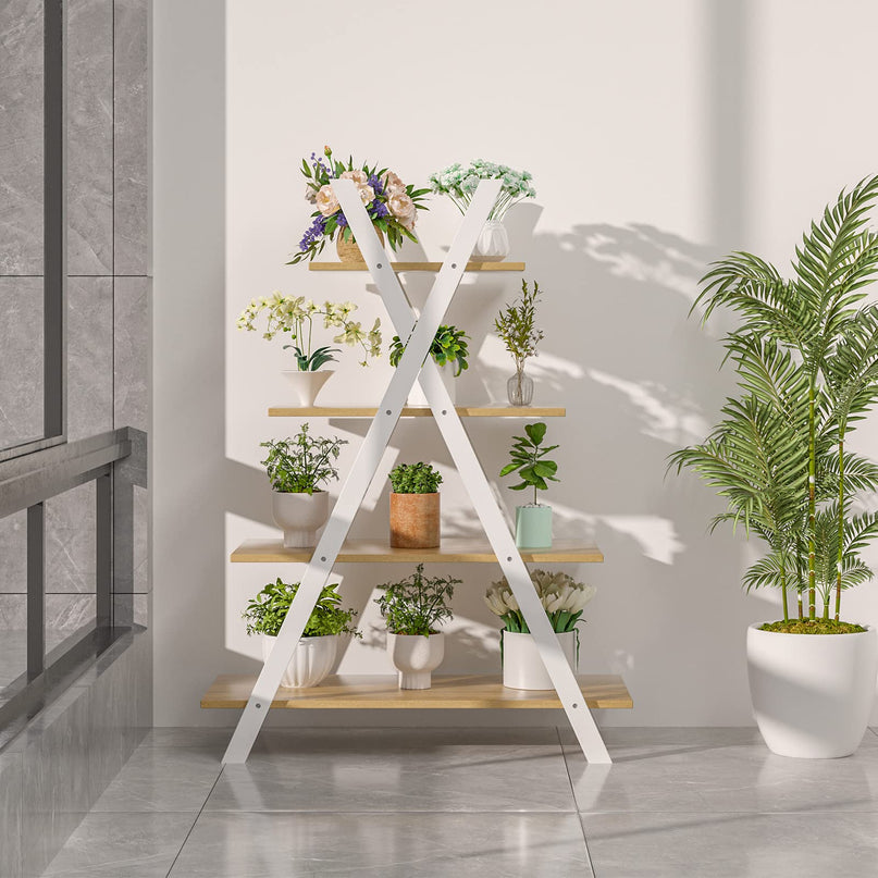 Giantex 4 Tier Bookshelf Storage Shelves Bookcase Ladder Shelf