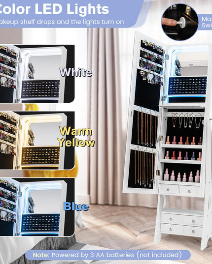 Jewelry Armoire with Full Length Door Mirror & Inside Lighted Vanity Mirror