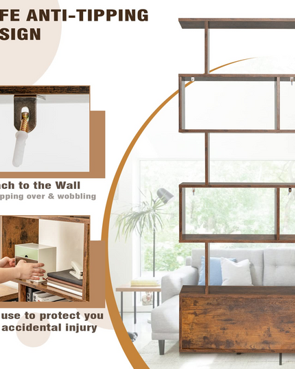 Giantex Set of 2 6-Tier Geometric Bookcase with Cabinet