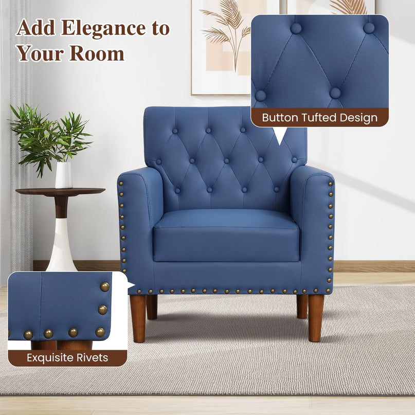 Giantex Mid Century Accent Chair with PVC Leather with Rivet Trim