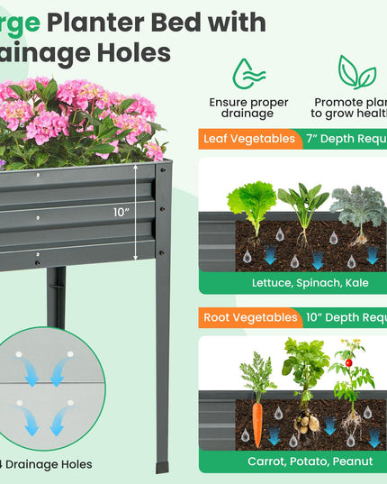 Giantex Raised Garden Bed with Legs, 46”x24”x32” Galvanized Steel Planter Box with Drainage Holes for Vegetables