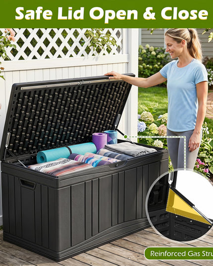 Giantex 80 Gallon HDPE Outdoor Deck Box w/Gas Struts & Lock-Compatible