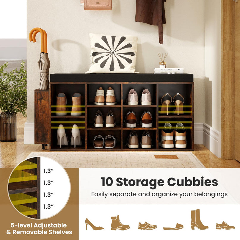 Giantex Shoe Storage Bench with Umbrella Stand 10-Cubby Entryway Shoe Rack