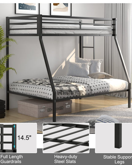 Giantex Metal Bunk Bed, Twin Over Full Size Bed w/ Removable Ladder & Steel Slats Support