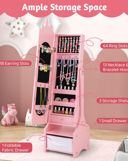 CHARMAID Kids Mirror Jewelry Cabinet - 45.5'' Full Length Mirror with Jewelry Storage