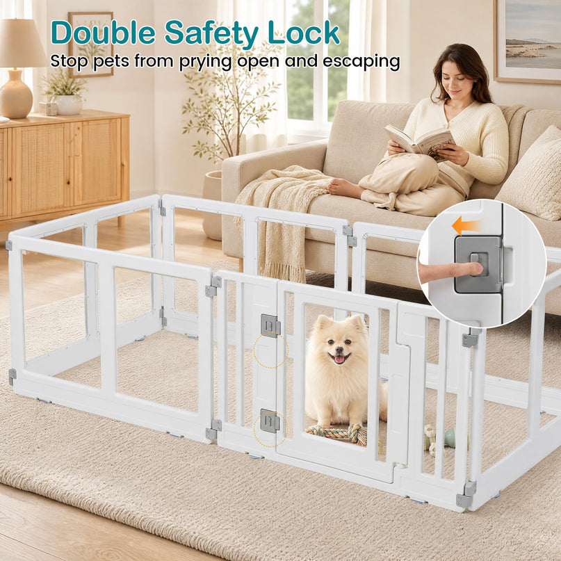 GIANTEX Clear Dog Playpen 6/8 Panel Puppy Playpen with Lockable Door