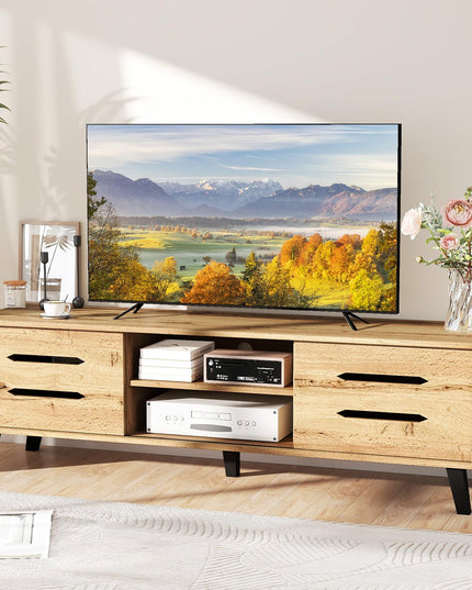 Meuble TV moderne Mid-Century Giantex pour téléviseur de 55 à 65 pouces | Table console média en bois