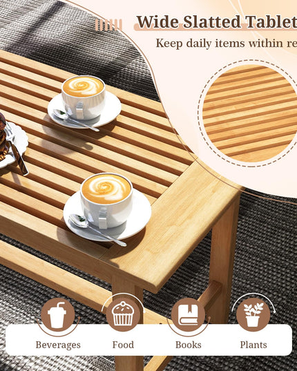 Giantex Teak Wood Patio Coffee Table - 36” Rectangular Outside Side Table with Slatted Tabletop