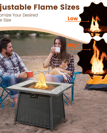 Giantex 35" Rattan Propane Gas Fire Pit - Outdoor Gas Fire Table