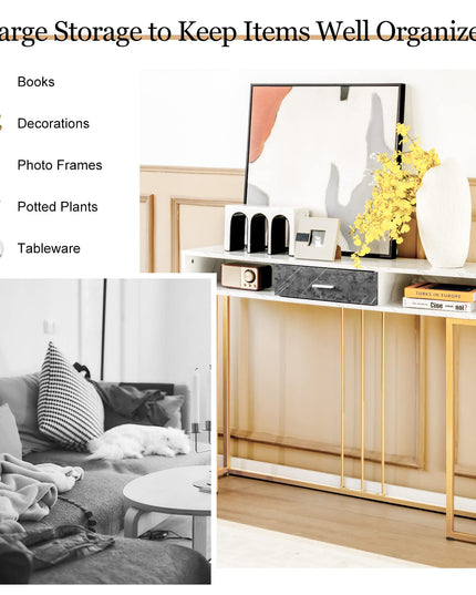 Giantex Console Table with Drawer - Sofa Side Table with Anti-Toppling Device & Adjustable Foot Pads