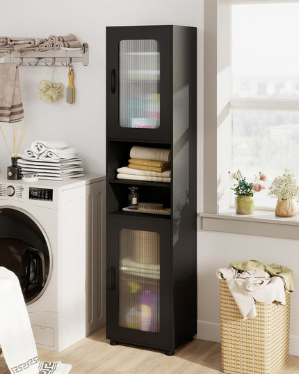 Giantex 67" Tall Narrow Freestanding Bathroom Storage Cabinet with 2 Fluted Doors