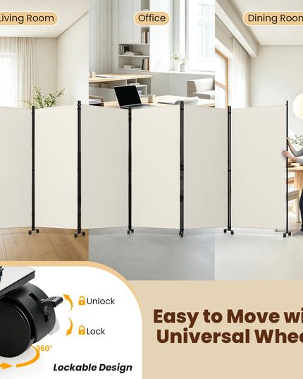 Giantex 6-Panel Folding Room Divider with Wheels( 205'' x 12'' x 71'' )