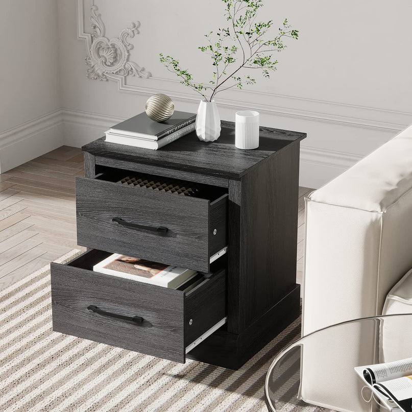 Giantex Wood Bedside Table with 2 Storage Drawers