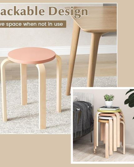 Giantex Bentwood Stackable Stools Set of 4, 18" Round Stacking Backless Nesting Stools