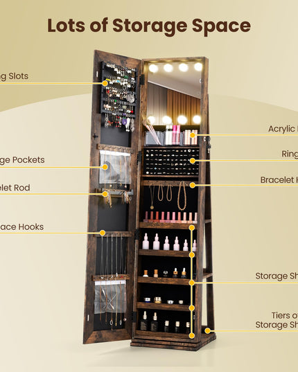 360° Rotating Jewelry Cabinet with Storage for Earrings