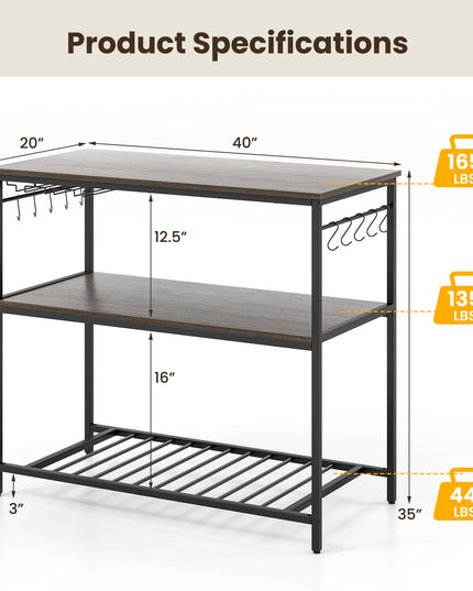 Giantex Kitchen Island with 3 Tier Storage Shelves, 48 Inch Baker Rack with Spacious Worktop