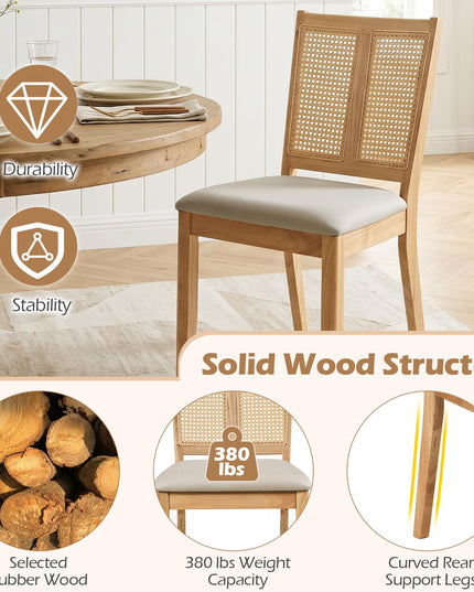 Giantex Rattan Dining Chairs Set of 2/4 w/Rubber Wood Frame