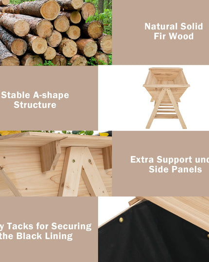 Giantex Plant Raised Bed 2 Tiers Garden Bed, Outdoor Fir Wood Plant Container with Storage Shelf