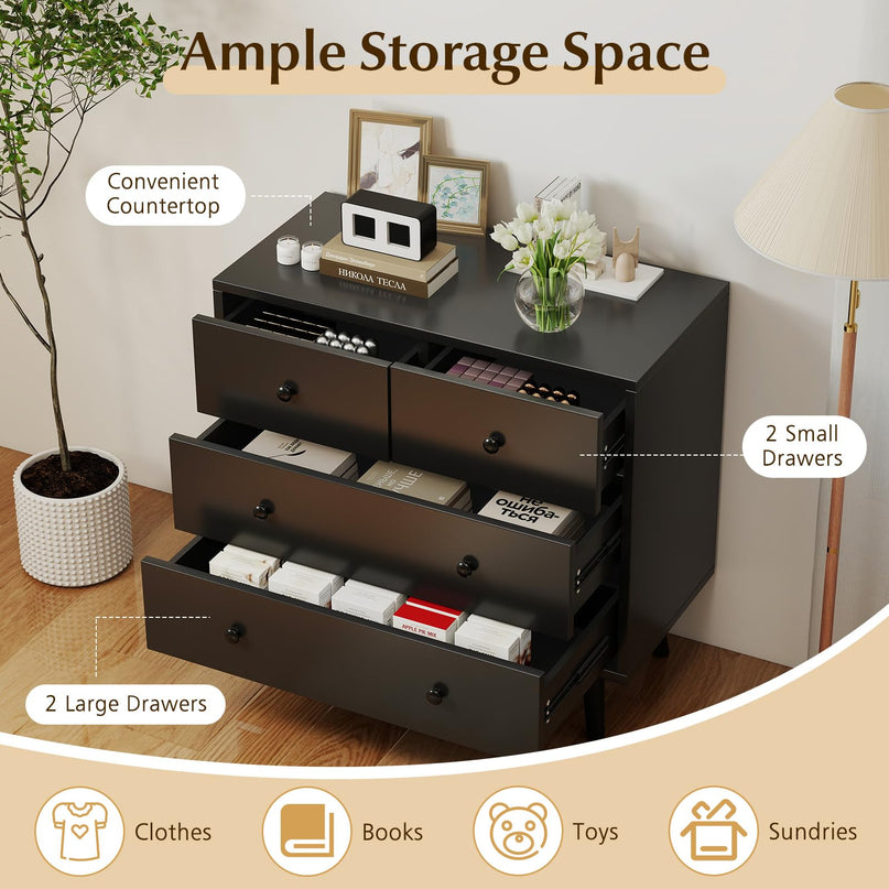 Giantex Wide Wooden Dresser with 4 Drawers for Bedroom Living Room