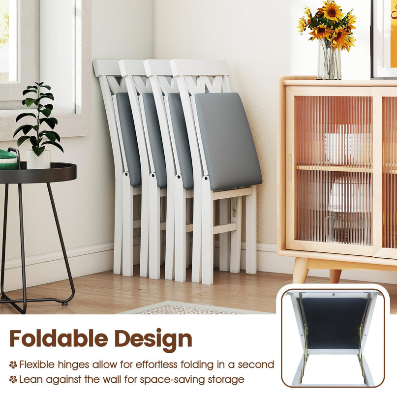 Giantex Folding Dining Chairs Set with PVC Leather for Home Small Space