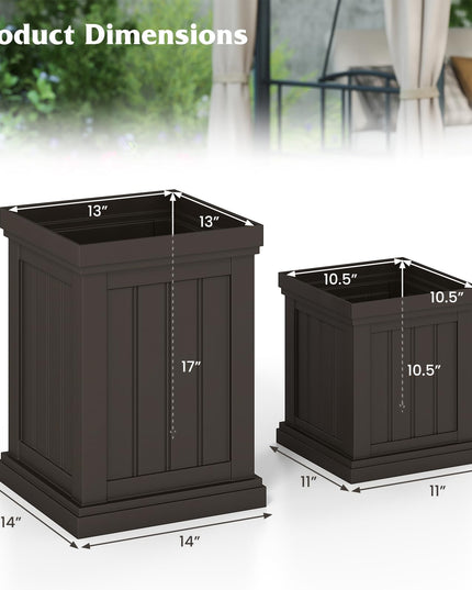 Giantex Square Plastic Planters Set of 2 with/Drainage Holes & Nesting Design