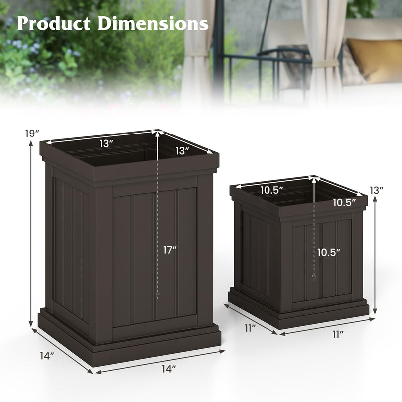 Giantex Square Plastic Planters Set of 2 with/Drainage Holes & Nesting Design