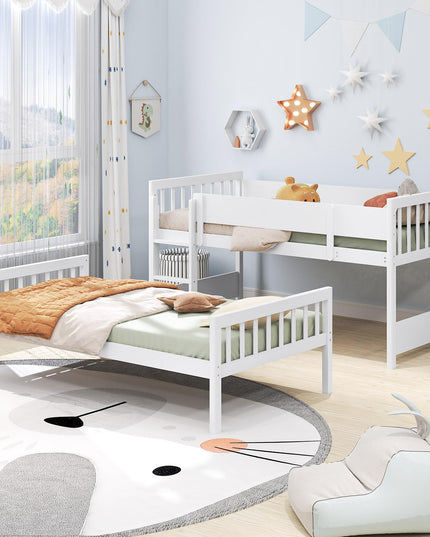 Giantex Wood Bunk Bed Twin Over Twin, Solid Wood Bunk Bed Frame with Ladder & Safety Guardrails