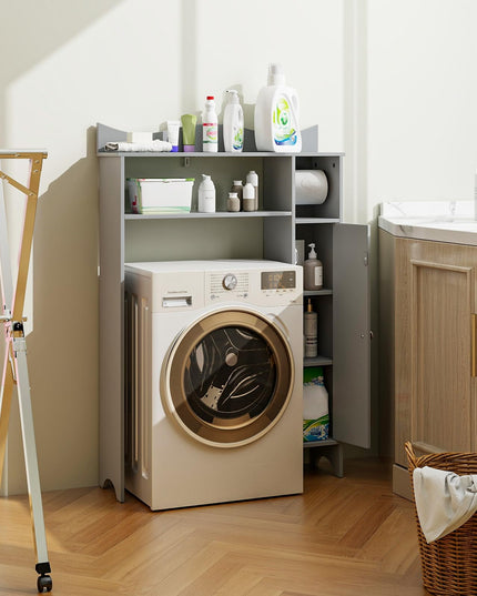 Giantex Over-The-Toilet Storage Cabinet, Bathroom Freestanding Space Saver with 1-Door Side Storage Cabinet & Paper Holder
