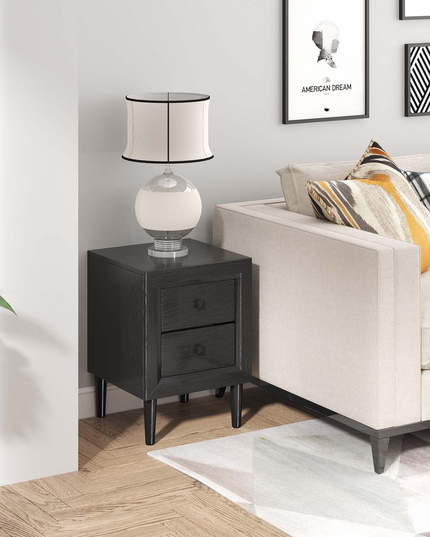 Nightstand Wooden W/Two Storage Drawers and Handles