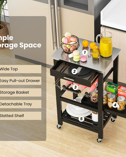 Giantex Rolling Kitchen Storage Cart with Stainless Steel Tabletop