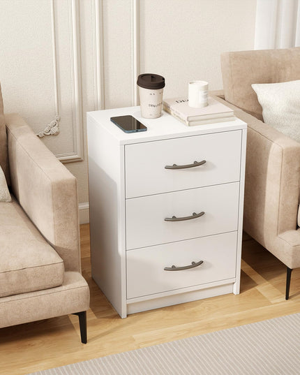 Giantex Nightstand with 3 Drawers, Modern Night Stand with Storage Drawers, White